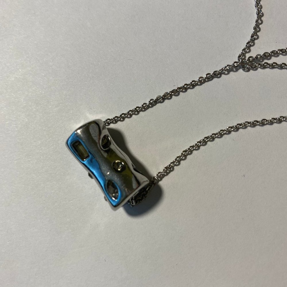 Long Abstract Silver Crystals Pendant Necklace